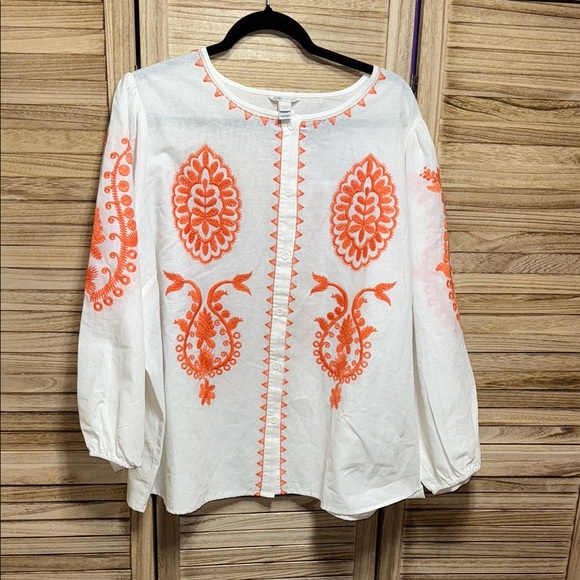 Cato Tops - Cato White Blouse with Orange Embroidery Size 22/24